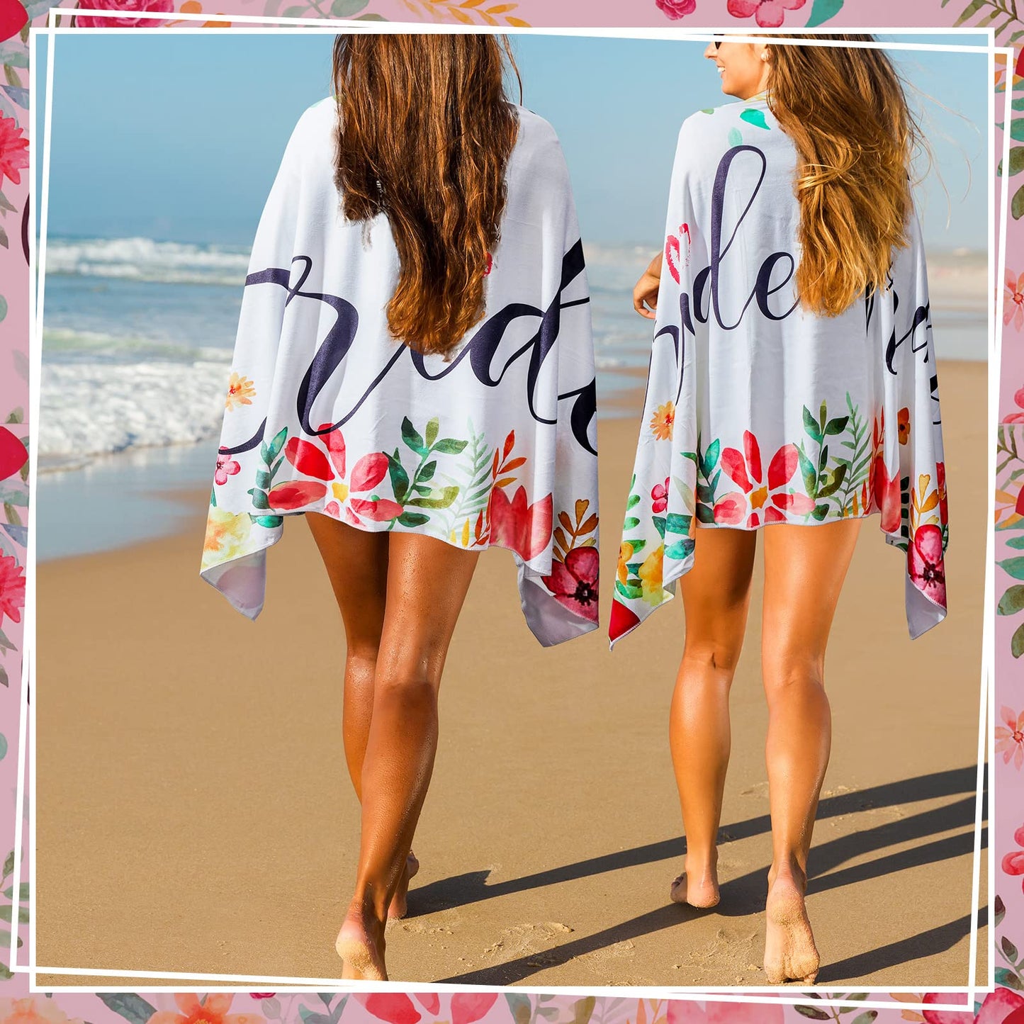 Mixweer 8 Pcs Bride Beach Towel Bridesmaids Beach Towel Set 60 x 30 Inch Bride Tribe Bridesmaid Gift for Wedding Honeymoon Bachelorette Engagement Party