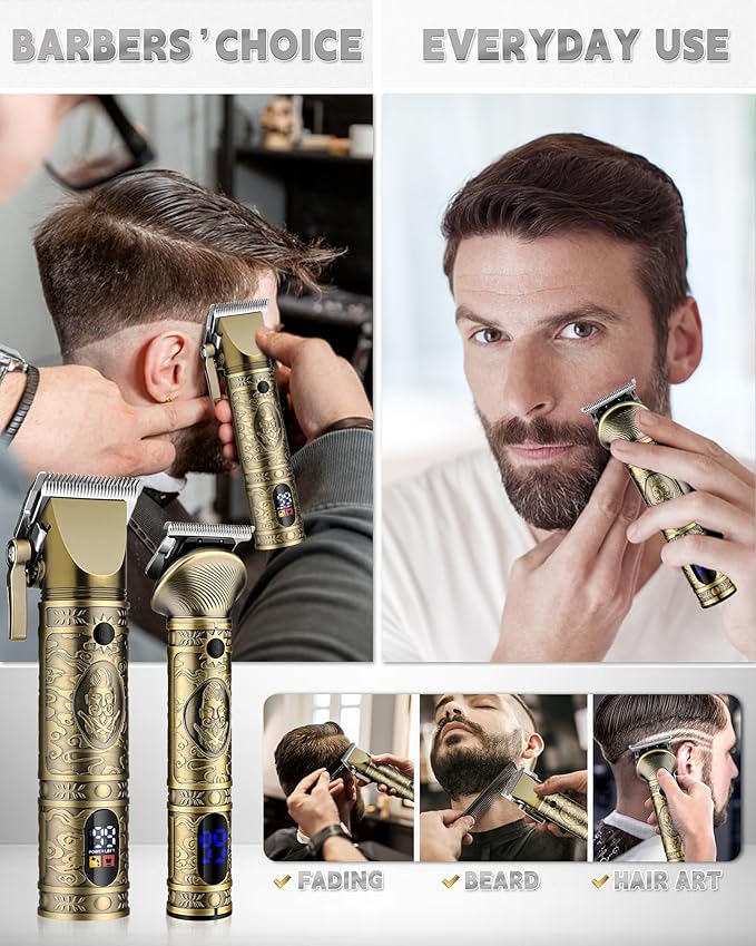 AMULISS Professional Hair Clippers for Men - Cordless Hair Clippers and Trimmers Set Barber Clippers Hair Cutting Kit Mens Beard Trimmer Nose Hair Trimmer Gift for Men