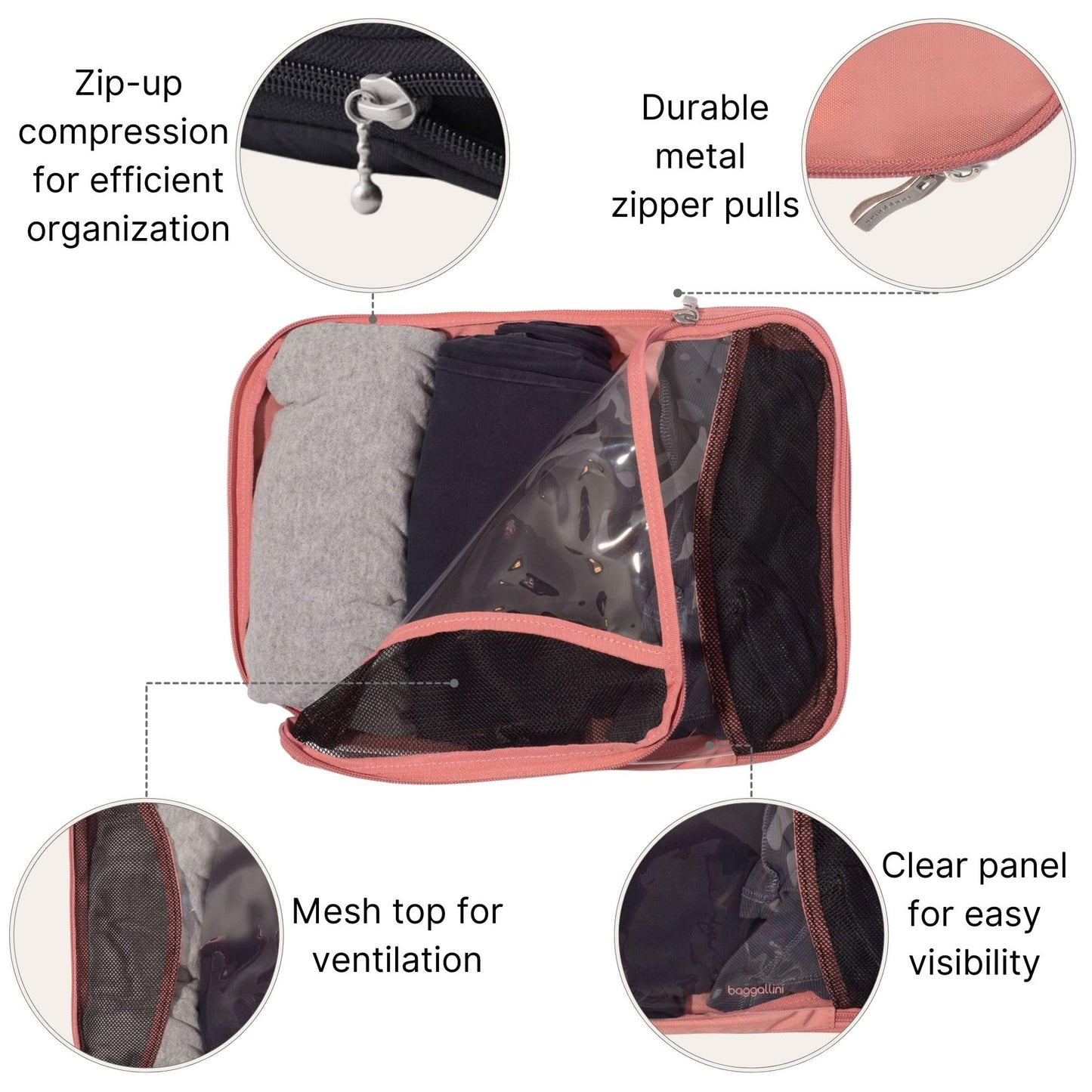 Baggallini Compression Cube 3-piece set - Lightweight Compression Packing Cubes for Travel