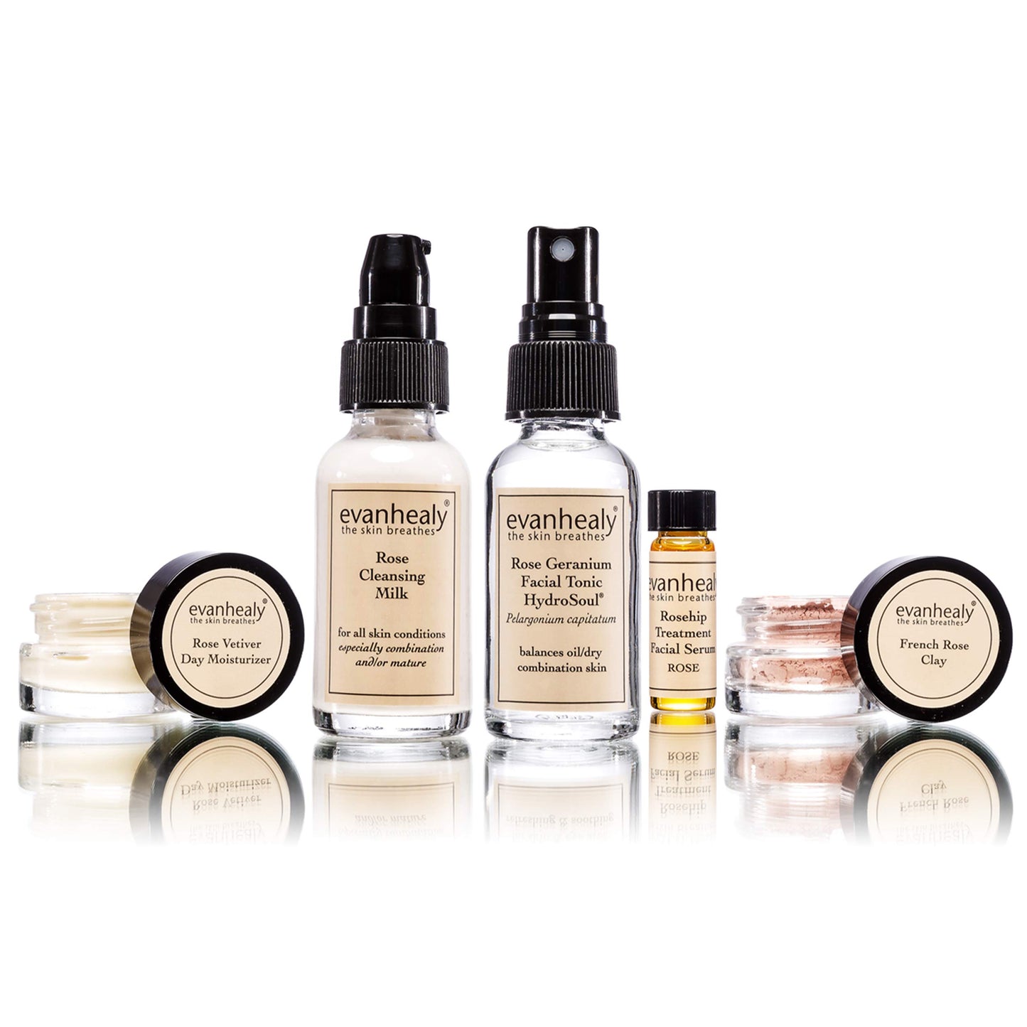 evanhealy Balancing Ritual | Rose Skin Care Set | 5 Piece Travel Face Care Kit for Combination Skin | Skincare Kit with Facial Mask & Gentle Skin Cleanser | Harmonize Oil Imbalance