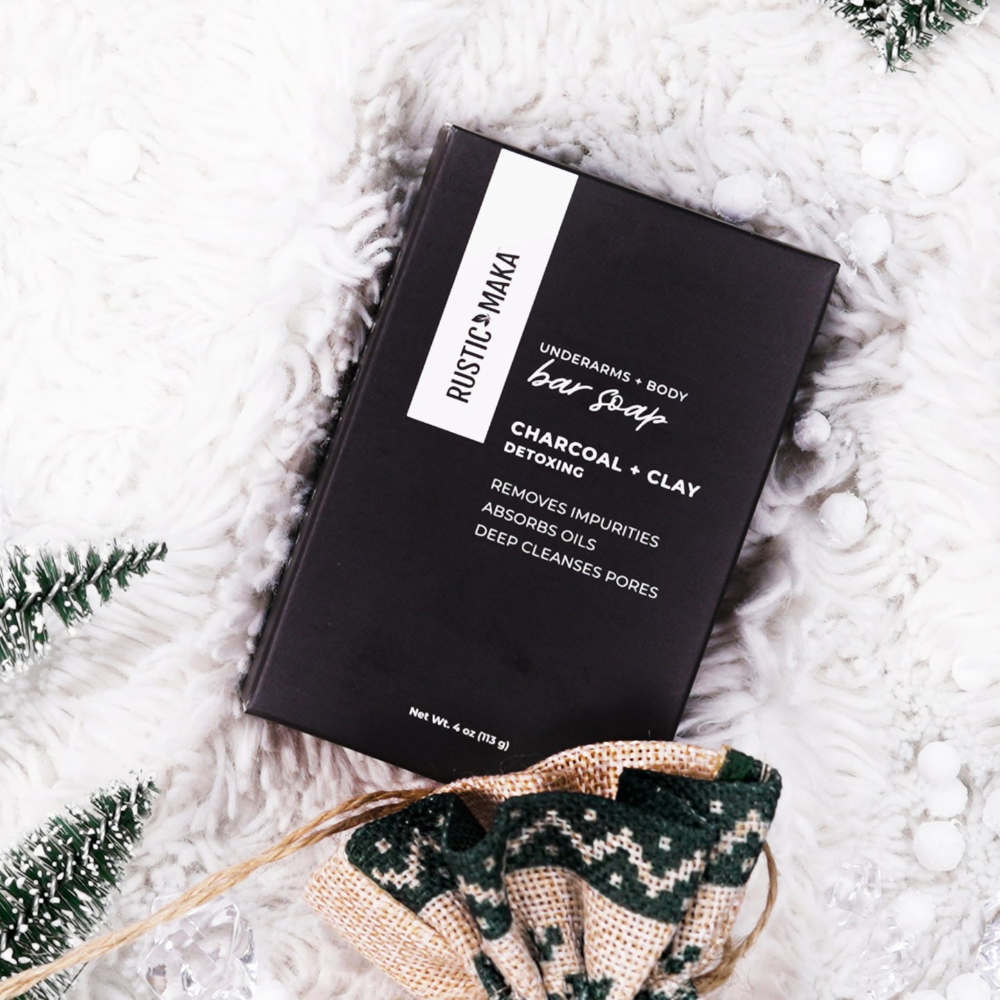 Rustic Maka Deep Cleansing Charcoal & Clay Soap Bar – Activated Charcoal Face & Body Soap for Acne-Prone, Oily, and Sensitive Skin – Kaolin Clay Formula for Pore Cleansing & Oil Control