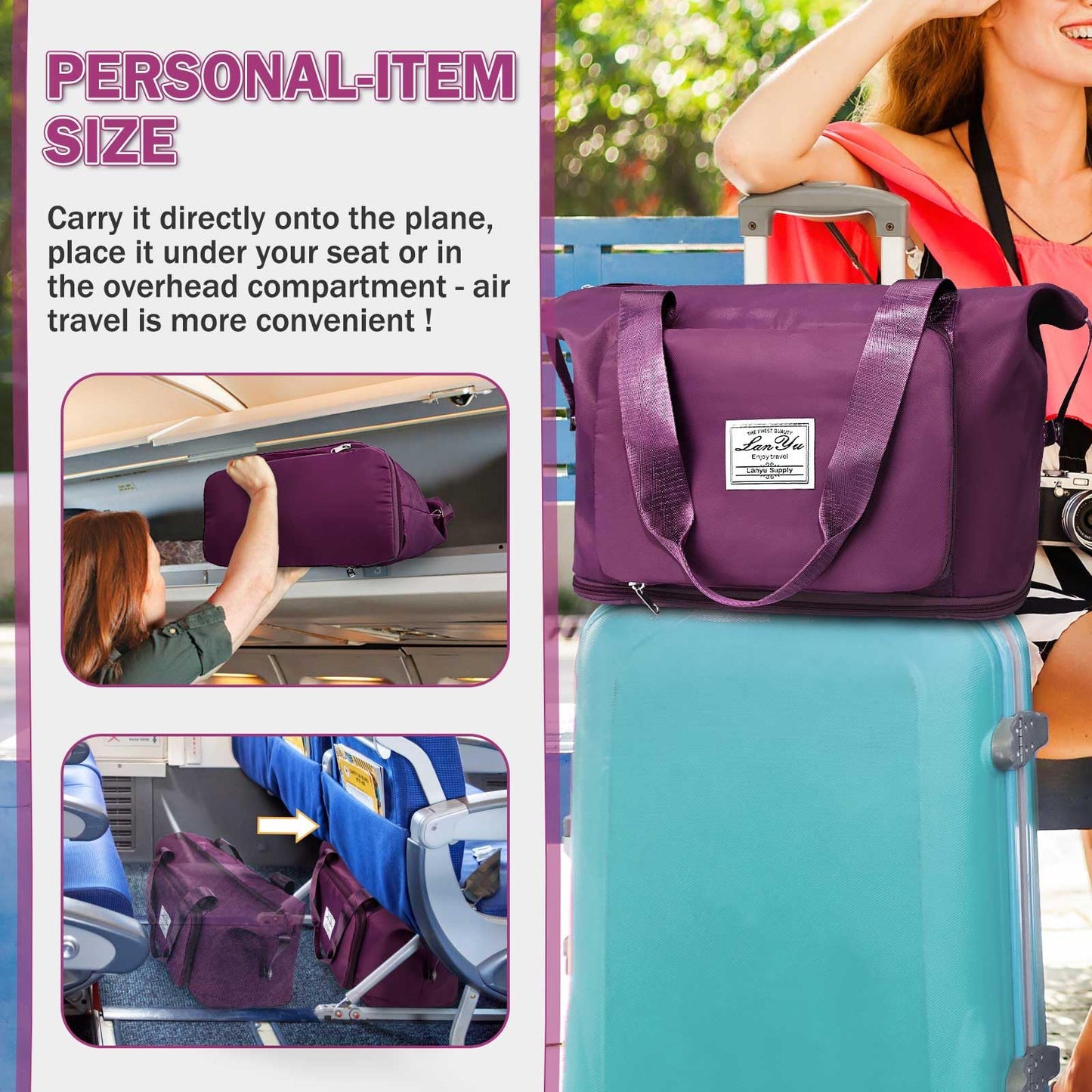 Ranslen Large Capacity Folding Travel Bag, Expansion Duffel Bag with Dry & Wet Separation