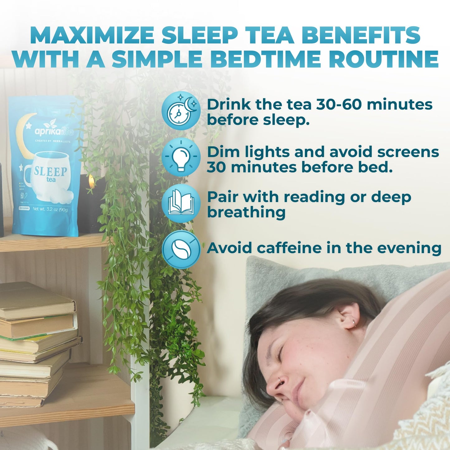 Aprika Life Sleep Tea for Bedtime Relaxation & Stress Relief – Natural Caffeine-Free Herbal Nighttime Tea with Chamomile, Lavender, Mint & Hibiscus – No Melatonin Sleep Aid – Relaxing Tea Bags 60 Pack