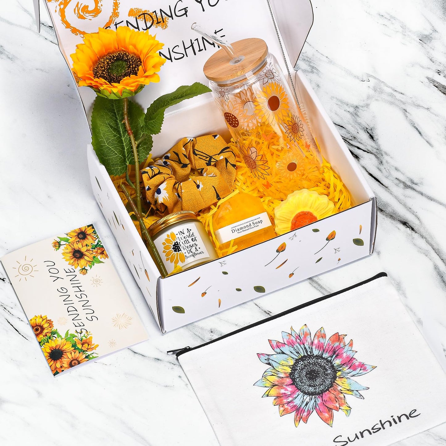Birthday Gifts for Women, Get Well Soon Gifts Sending Sunshine Sunflower Gift Baskets, Self Care Gifts for Women Her Best Friends Bestie Sister Mom