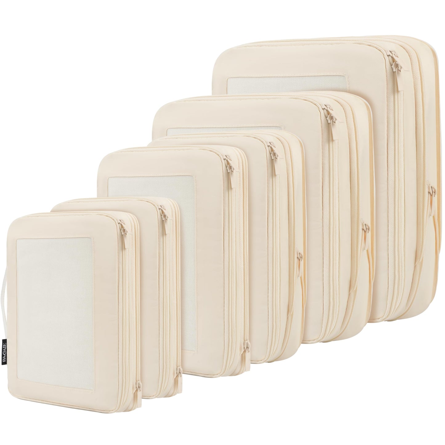 BAGAIL 4 Set/6 Set/8 Set Compression Packing Cubes Travel Accessories Expandable Packing Organizers (Square Mesh, 06-Beige)