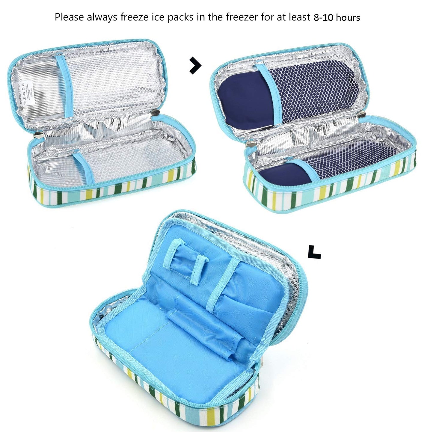Goldwheat Insulin Cooler Travel Case Diabetic Medication Organizer Medical Cooler Bag with 2 Ice Pack Waterproof and Insulation Liner, Light Blue