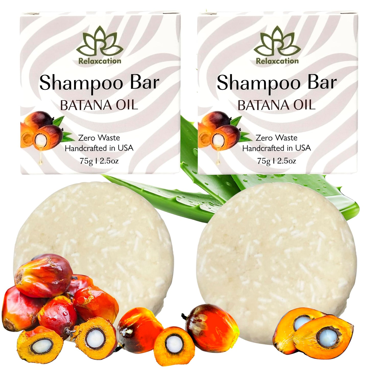Relaxcation Batana Oil Solid Shampoo Bar for Hair Growth, Reduces Hair Loss, Hydrates Dry Hair, Improves Scalp Health, With Castor Oil, Jojoba, Argan & Aloe Vera, Handcrafted in USA, Travel-Friendly
