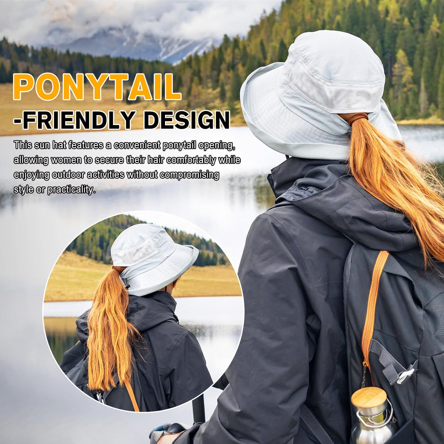 TOP-EX Women’s Sun Hats Wide Brim UV Protection UPF 50 with Ponytail Hole Packable Foldable Bucket Hat for Summer Beach Travel Outdoor Camping Gardening Waterproof Lightweight and Breathable Grey M