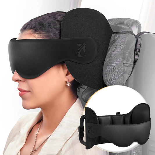 Bonairest Travel Pillow, Airplane Neck Pillow for Long Flight, Oversized Head Strap with 3D Eye Mask for Sleep, 360°Support Headrest, Stop Bobblehead, Ultimate Travel Essentials for Men Women Black