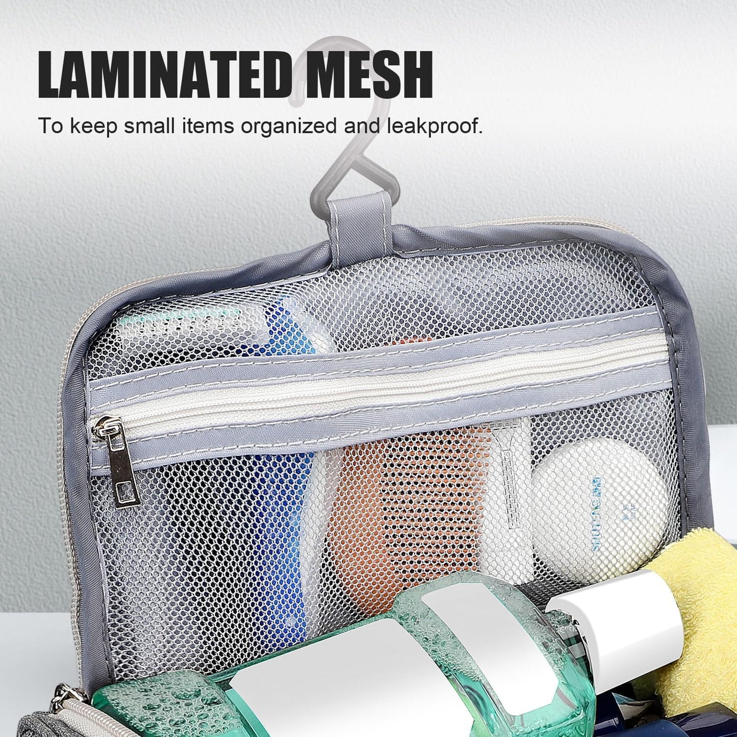 emissary Hanging Travel Toiletry Bag for Men and Women, Shower bag for Toiletries, Dopp Kit for Men, Travel Bathroom Bag, Mens Hanging Toiletry Organizer (Gray)