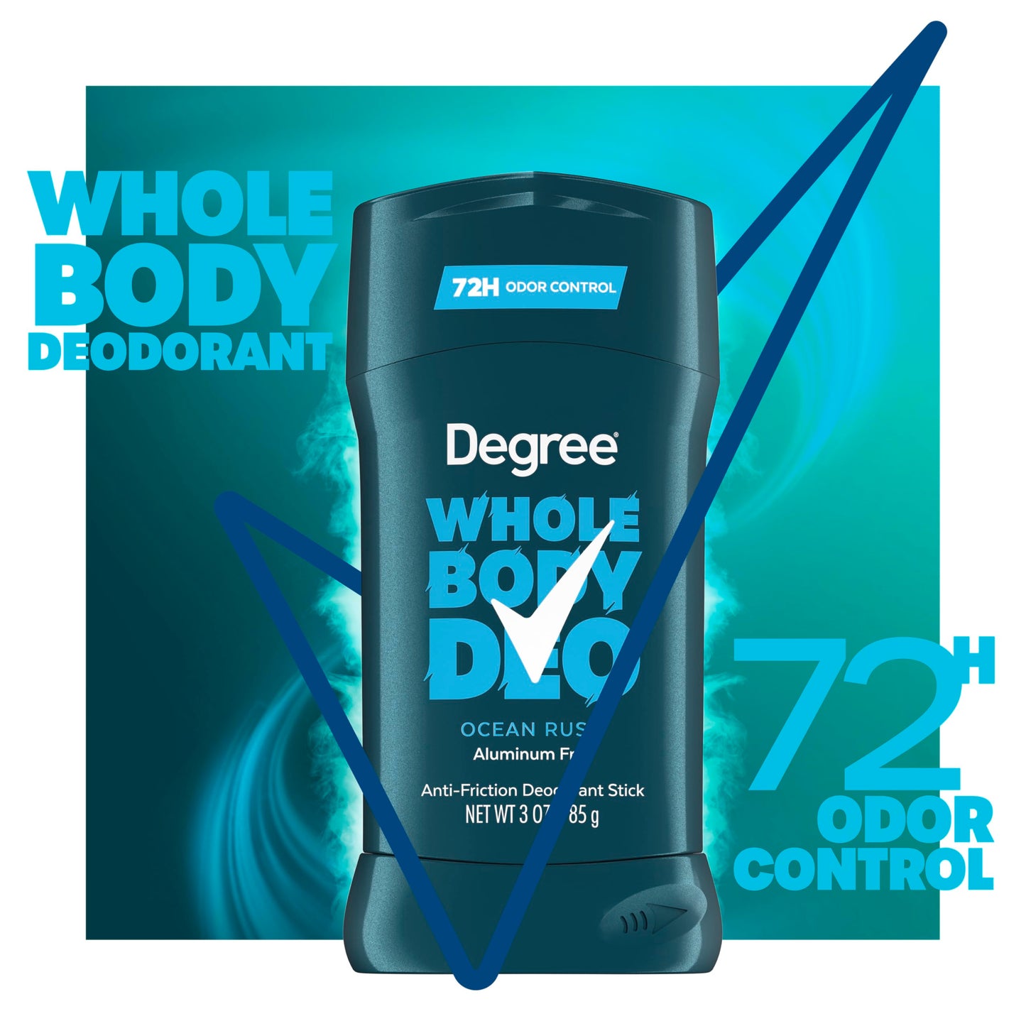 Degree Men Whole Body Deodorant Stick, Ocean Rush Scent, Glides on Clear + Absorbs Sweat, Aluminum Free 72H Odor Protection 3 oz