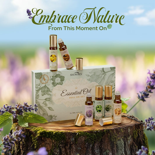 Essential Oils Roll on Set, Aromatherapy Oils with Roller Ball for Skin, Natural Essential Oil Roller Gift Set with Lavender, Peppermint, Frankincense, Eucalyptus, Lemon, Myrrh