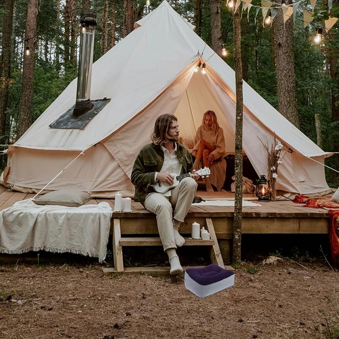 BESPORTBLE Inflatable Foot Rest Pillow Travel Footrest Cushion Outdoor Airplane Massage Stool Relax Cushion 2 Pcs (Grey Blue)