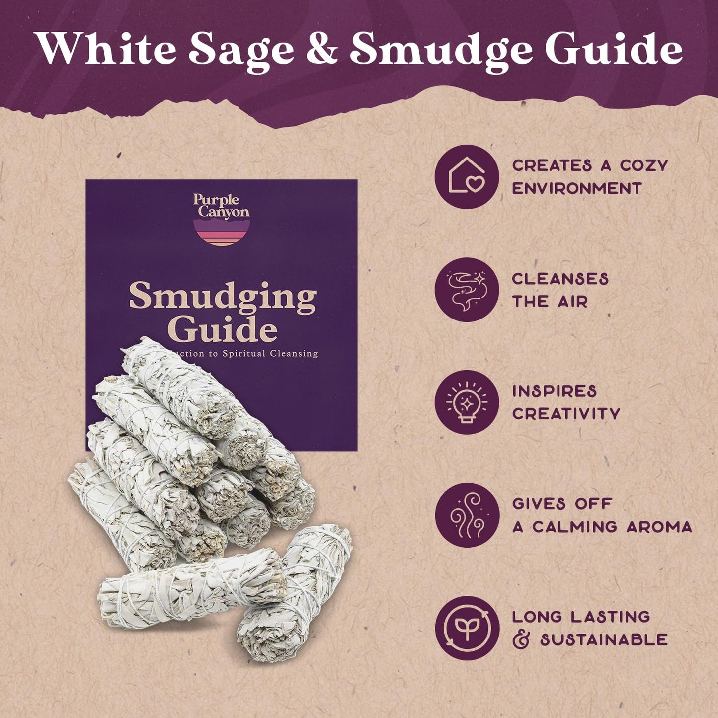 Purple Canyon Sage Smudge Kit - (12 Pack) - White Sage Smudge Sticks Incense Kit for Meditation Home Cleansing Aromatherapy and Smudge Rituals