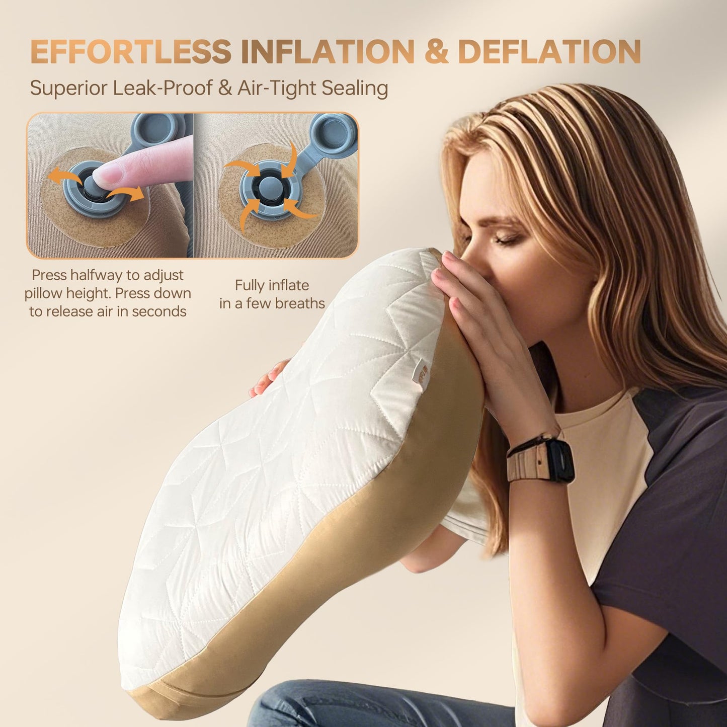 samtopia Inflatable Camping Travel Pillow - Lightweight Backpacking & Hiking Pillow with Removable Cover, Regular Size (17.72"x12.99"x4.72")