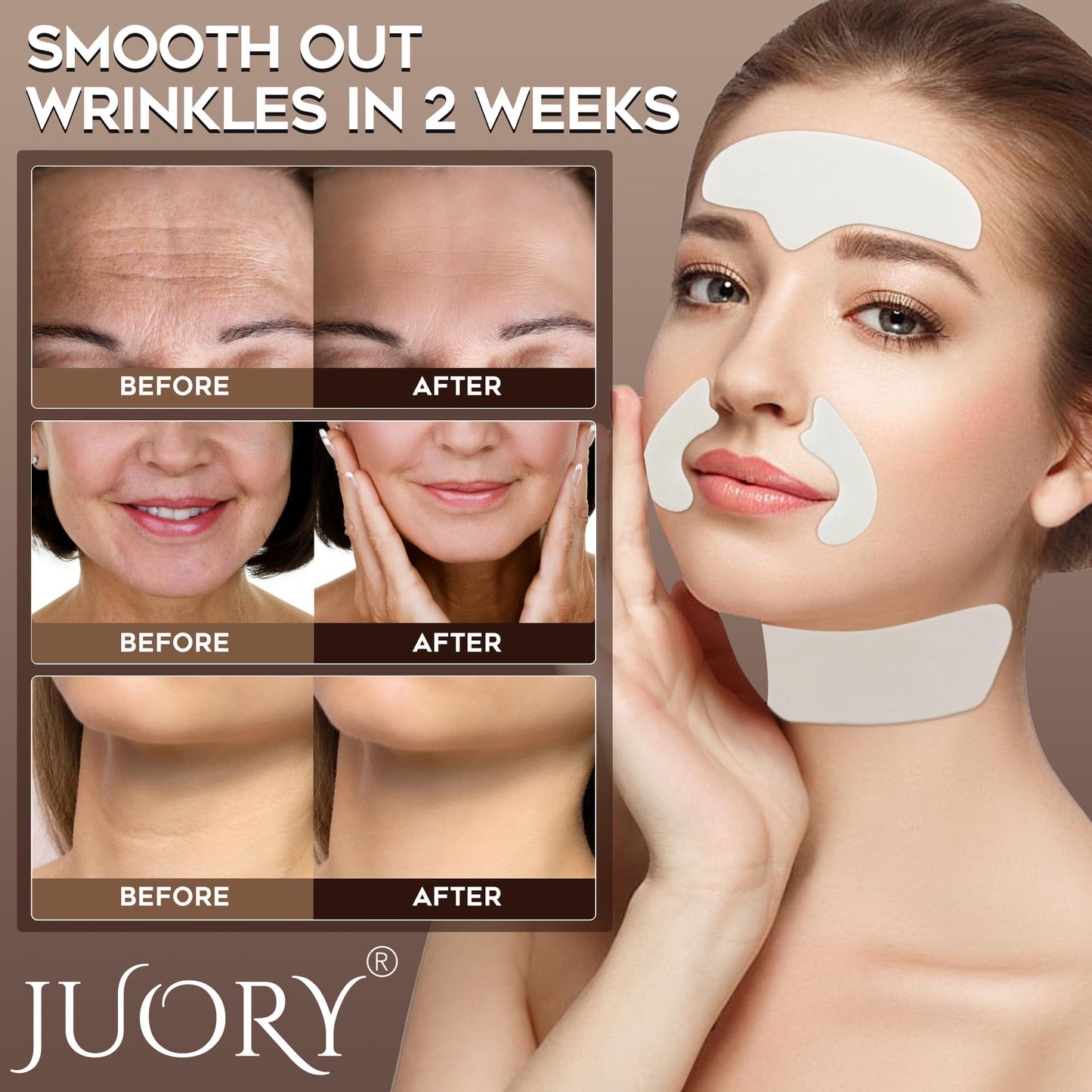 Forehead Smile Line and Neck Herbal Wrinkle Patches with Centella Asiatica, Aloe, Hyaluronic Acid, Vitamin E and Collagen, Overnight Facial Anti-Wrinkle Care to Lift and Smooth Skin for Women,14 Pack