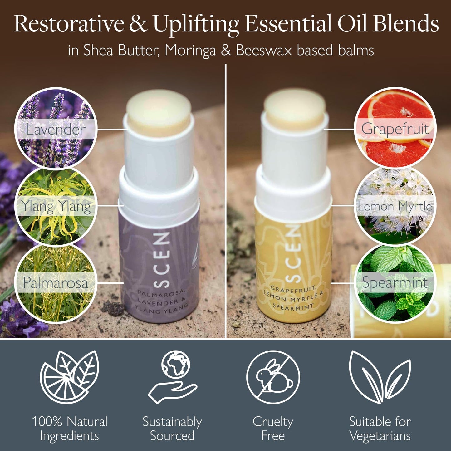 Scentered Aromatherapy Balm Stick Duo for Sleep Support & Mood Boost - Roll On Essential Oil Blends of Lemon Myrtle, Lavender, Ylang Ylang - Aromatherapy Gifts for Women - Sleep Well & Happy