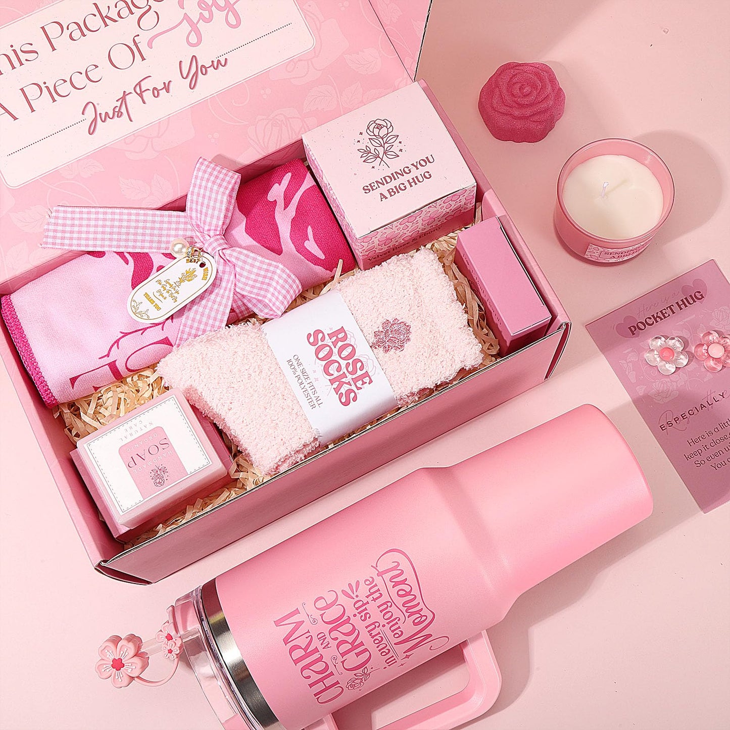 Self Care Gifts for Women Birthday Gift - Get Well Gifts Basket Thank You Gifts, Rose Relaxing Spa Gift Basket Self Care Package for Women Her Mom Friend Wife Sister Best Friend Coworker Nurse Teacher