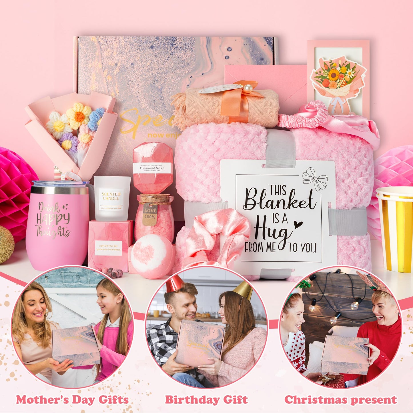 GQIRIL Gifts Basket for Women - 12PCS Unique Birthday Mothers Day Gift Set, Bath Relaxing Spa Present Basket Set, Self Care Package for Her Mom Sister Female Friends Wife Girlfriend Grandma Daughter