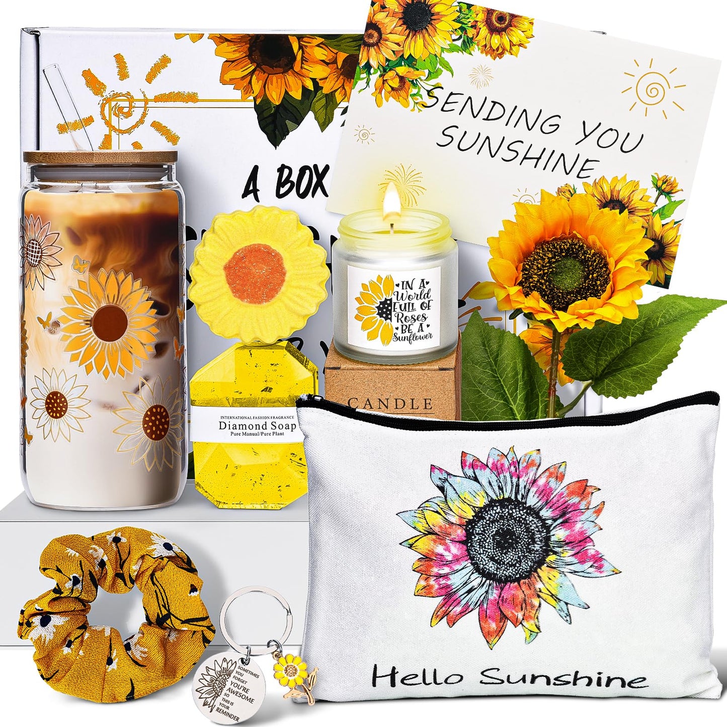Birthday Gifts for Women, Get Well Soon Gifts Sending Sunshine Sunflower Gift Baskets, Self Care Gifts for Women Her Best Friends Bestie Sister Mom