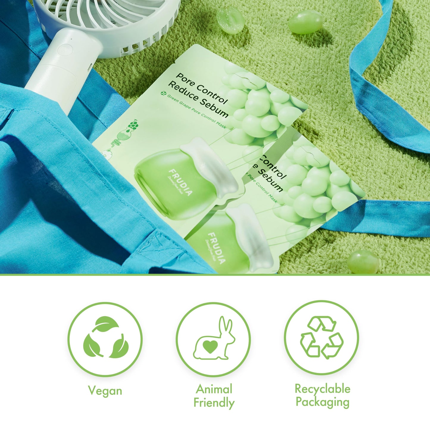 FRUDIA Green Grape Pore Control Face Mask Sheets (10 Pack), Korean Face Masks with 60% Green Grape Extract, Tannin Pore Complex & Anti Sebum P for Hydrating & Pore Minimization