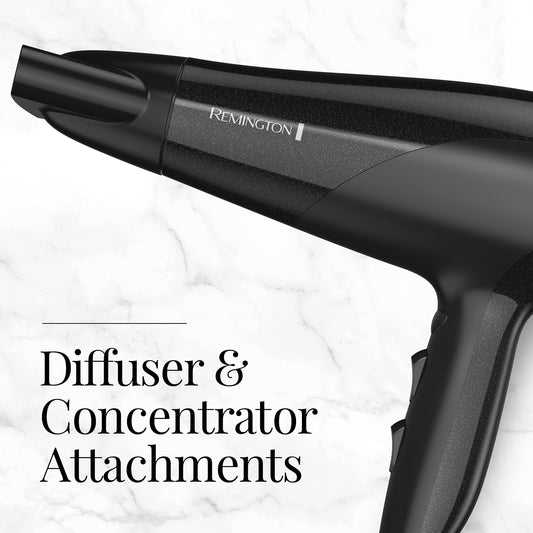 Remington Damage Protection Hair Dryer with Ceramic Ionic Tourmaline Technology, Black, Diffuser and Concentrator, 3 Piece Set