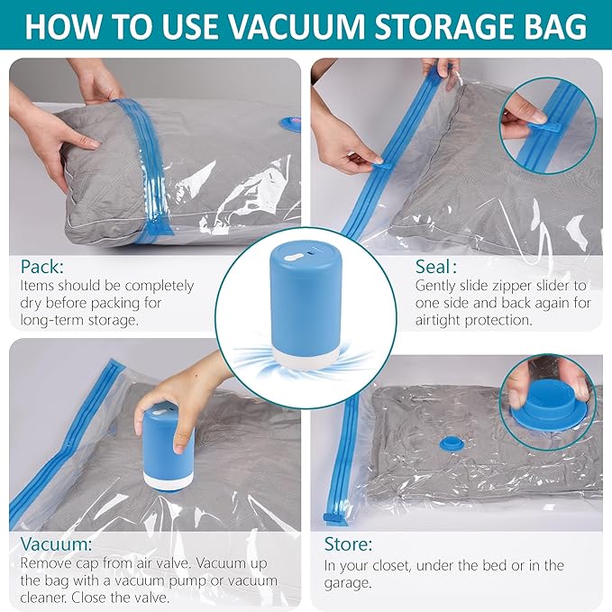 Cozy Essential 26 Pack Vacuum Storage Bags with Portable Electric Pump, Vacuum Seal Space Saver Bags for Clothing, Pillows, Blanket, Bedding, Comforters