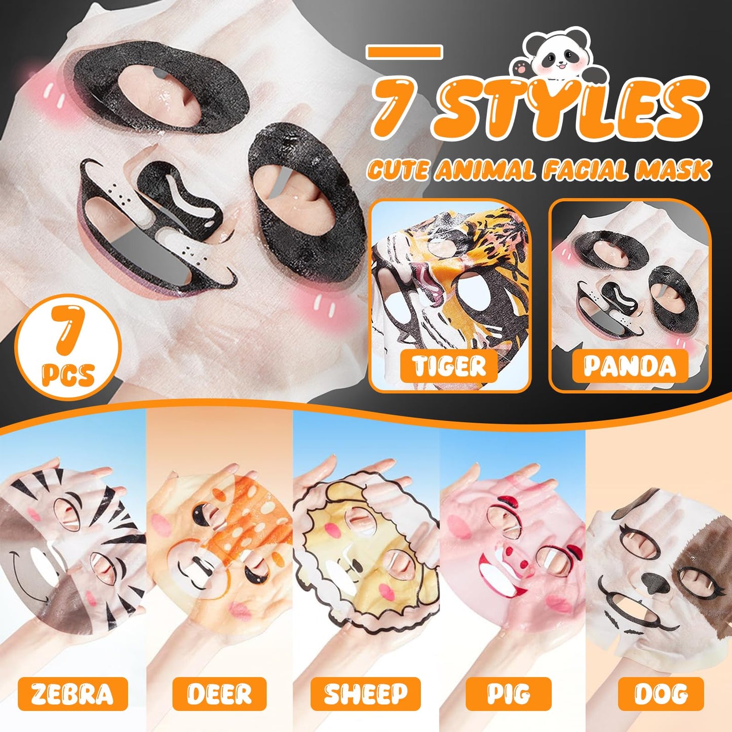 Beenefits 7 Packs Cute Animal Character Design Facial Masks, Deep Hyrating Spa Masks for All Skin Types, Gift for Kids' Birthady Party, Girl's Night, Enjoy Skincare Life