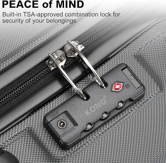 Kono 3 Piece Luggage Sets Expandable(only 28") Lightweight with Spinner Wheels TSA Lock Hardside Travel Rolling Suitcases 20in 24in 28in Carry on Grey