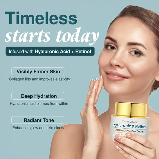 Clear Visage Hyaluronic Acid Moisturizer - Dermatologist Tested - Retinol Anti Aging Face Cream - Ultra Hydrating, Plumps & Smooths Skin, Fine Lines & Wrinkles Treatment - Clean Beauty Korean Skincare