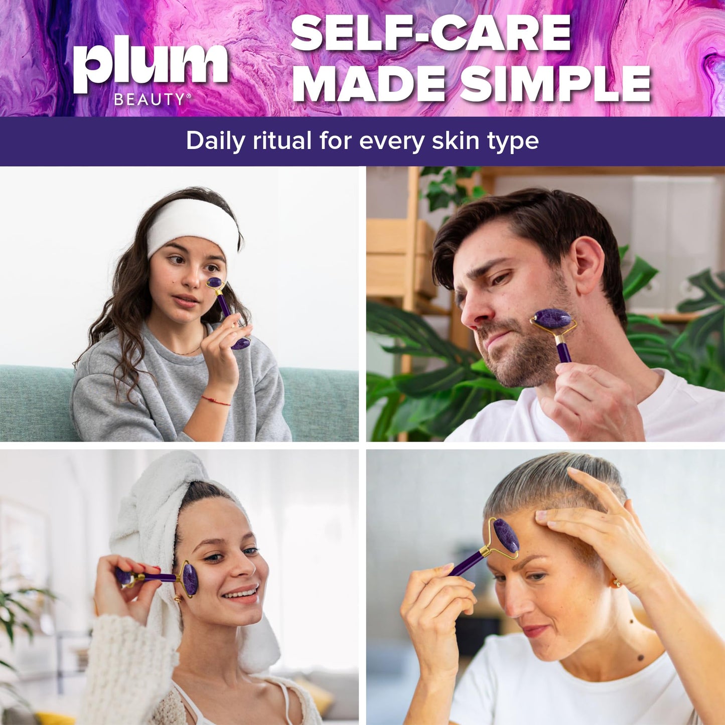 Amethyst Face Roller - Gua Sha Facial Tools, Jade Rollers for Face, Eye and Neck, Skin Care Kit for Men Women, Facial Massager for Wrinkles and Lifting, Self Care, Eye Rollers for Aging Skin