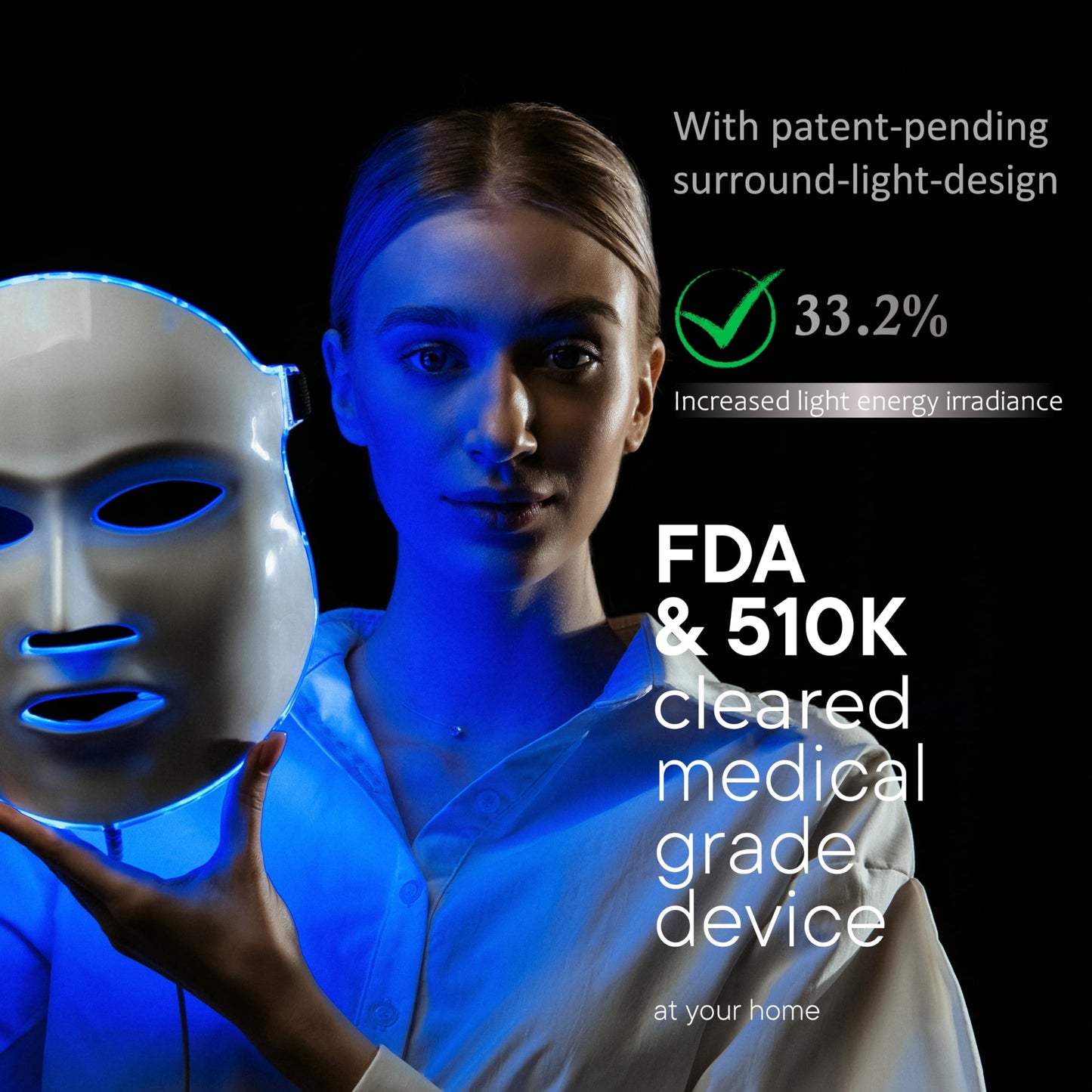 Aphrona® | FDA cleared Moonlight LED Facial Mask Skin Care Mask, LED Light Therapy Red Blue light for Acne Removal Wrinkle Reduction