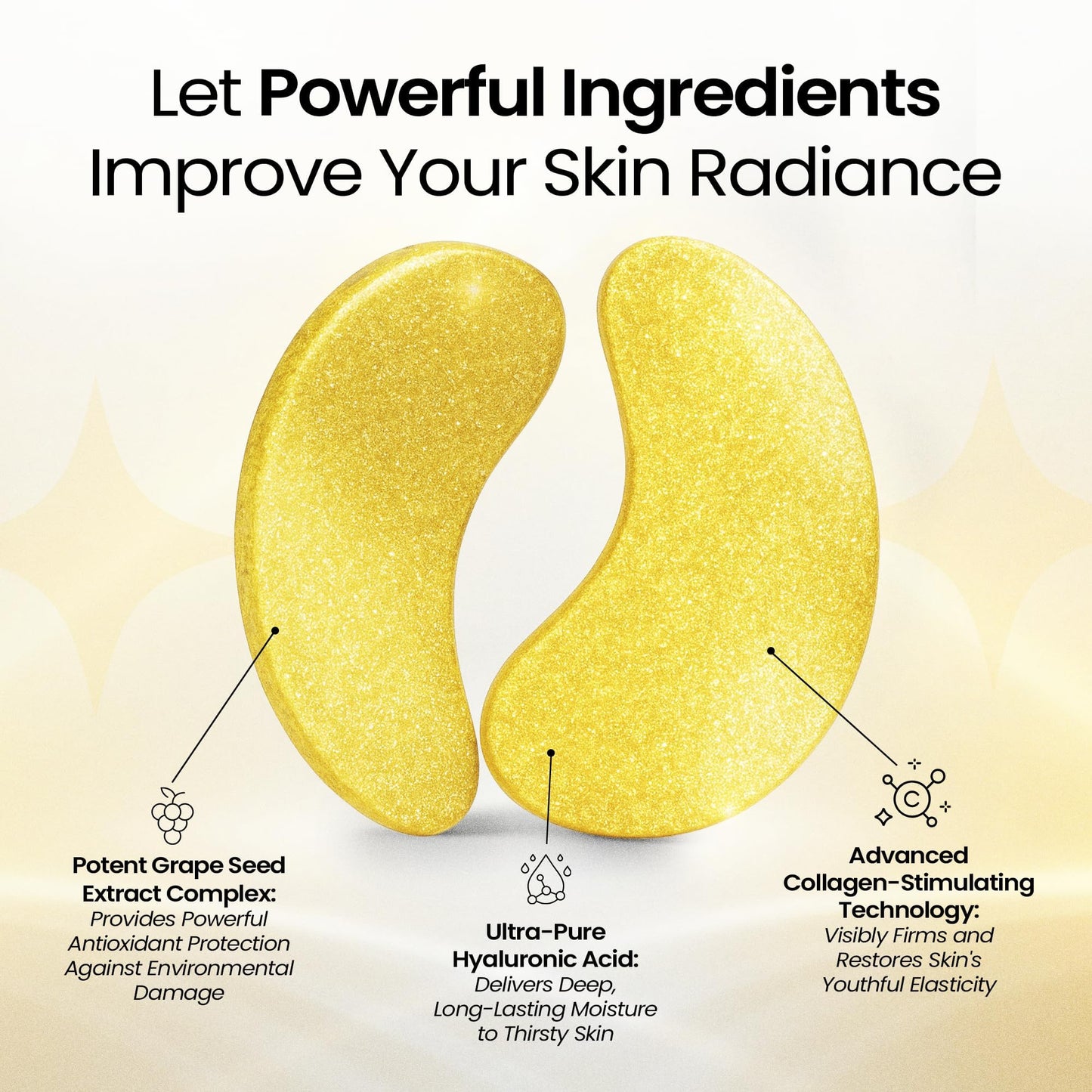 LA PURE 24k Gold Under Eye Mask for Dark Circles and Puffiness, Revitalizing & Non-Irritating Anti Aging Eye Patches with Hyaluronic Acid & Collagen - Dermatologically Tested - 15 Pairs Eye Gel Pads