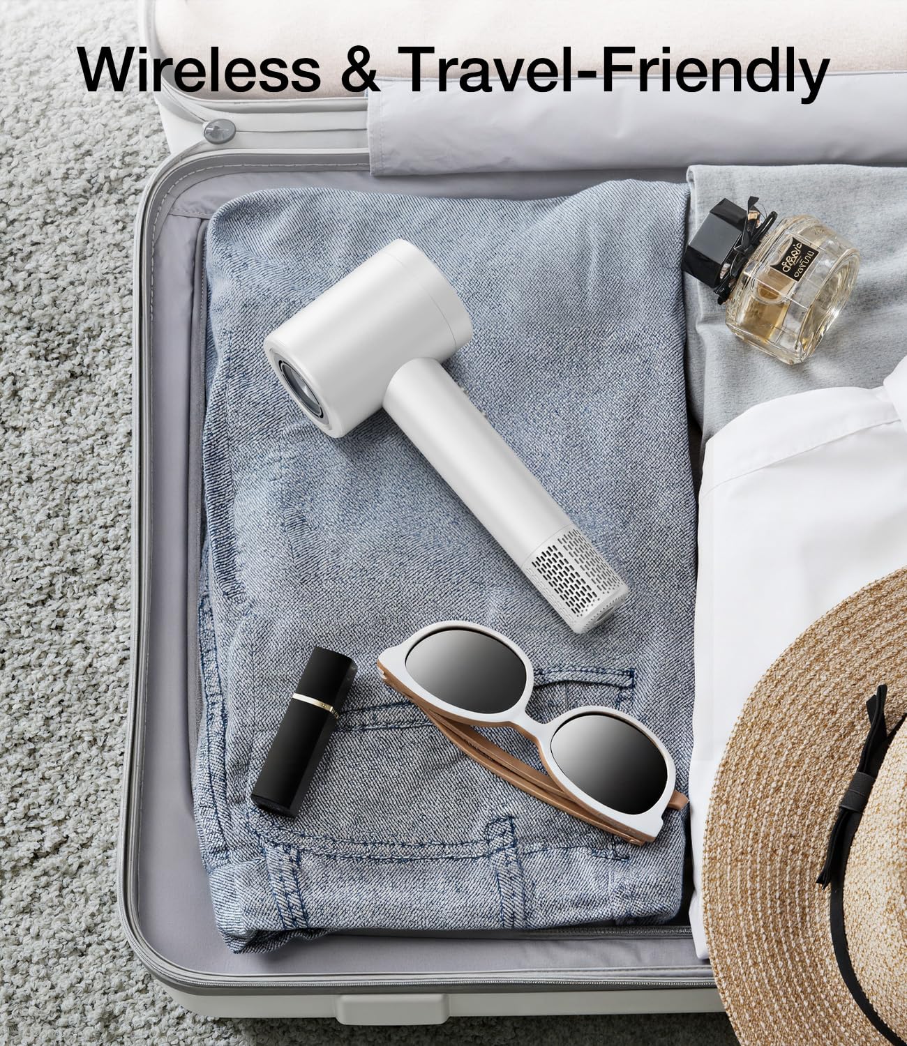 YALICE Cordless Hair Dryer Rechargeable with Digital Screen, 15000mAh Travel Hair Dryer with Magnetic Nozzle, 4 Mode Portable Hair Blow Dryers for Women Kids Outdoor Camping Beaches (White)