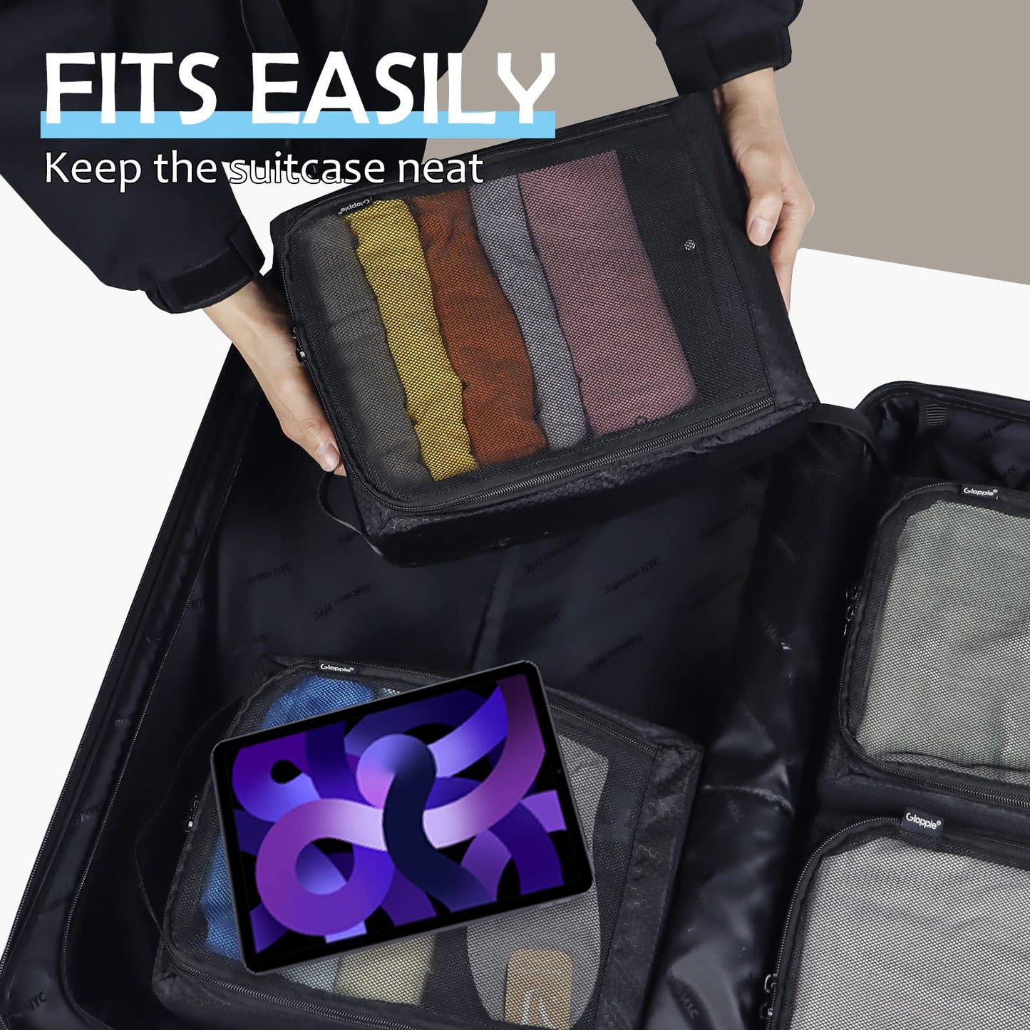 Gloppie 4-Pack Packing Cubes for Luggage - Organizer Suitcase Bags Set - Carry On Travel Accessories