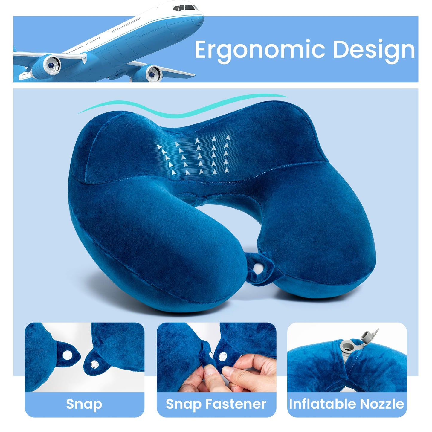 Anmerl Inflatable Travel Pillow Soft Velvet Portable Neck Pillow with Storage Bag for Airplane Train Car Office