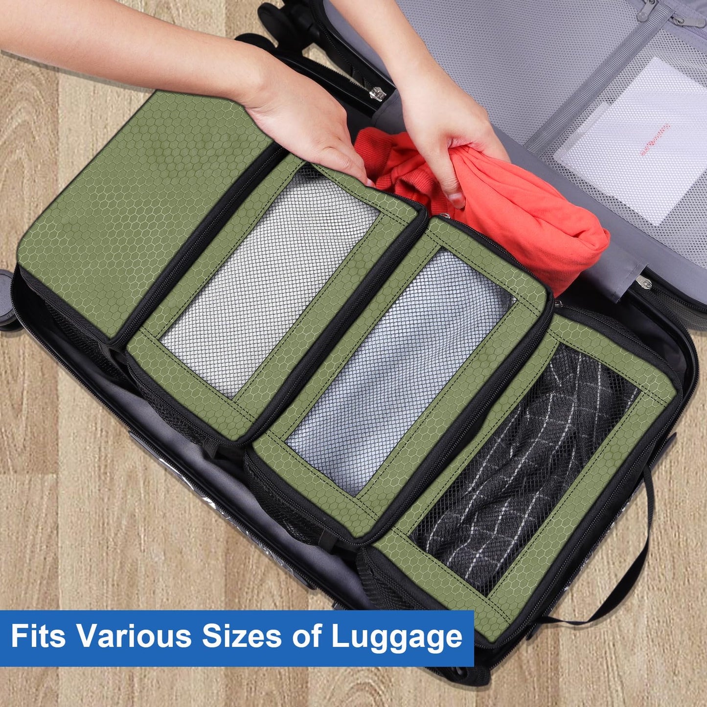 Olosar Suitcase Organizer, Travel Luggage Organizer Portable Hanging Travel Shelves Collapsible Hanging Compression Packing Cubes for Carry on Suitcase,Army Green