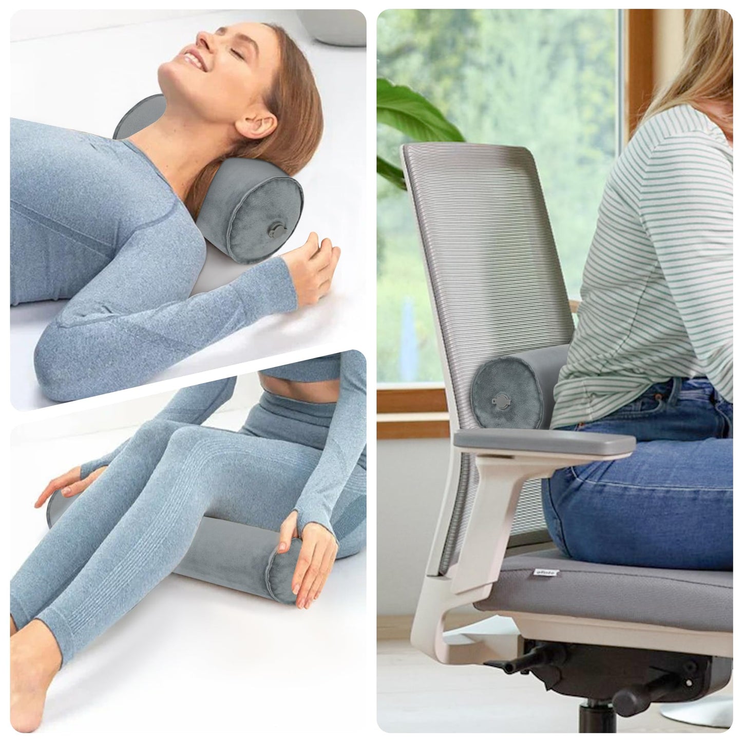 YEEKORO Inflatable Neck Pillow, Round Neck Pillows Support, Travel Pillow for Sleeping, Bolster Pillow for Bed, Legs and Back- Travel Essentials(4.9 x 11.8 inch