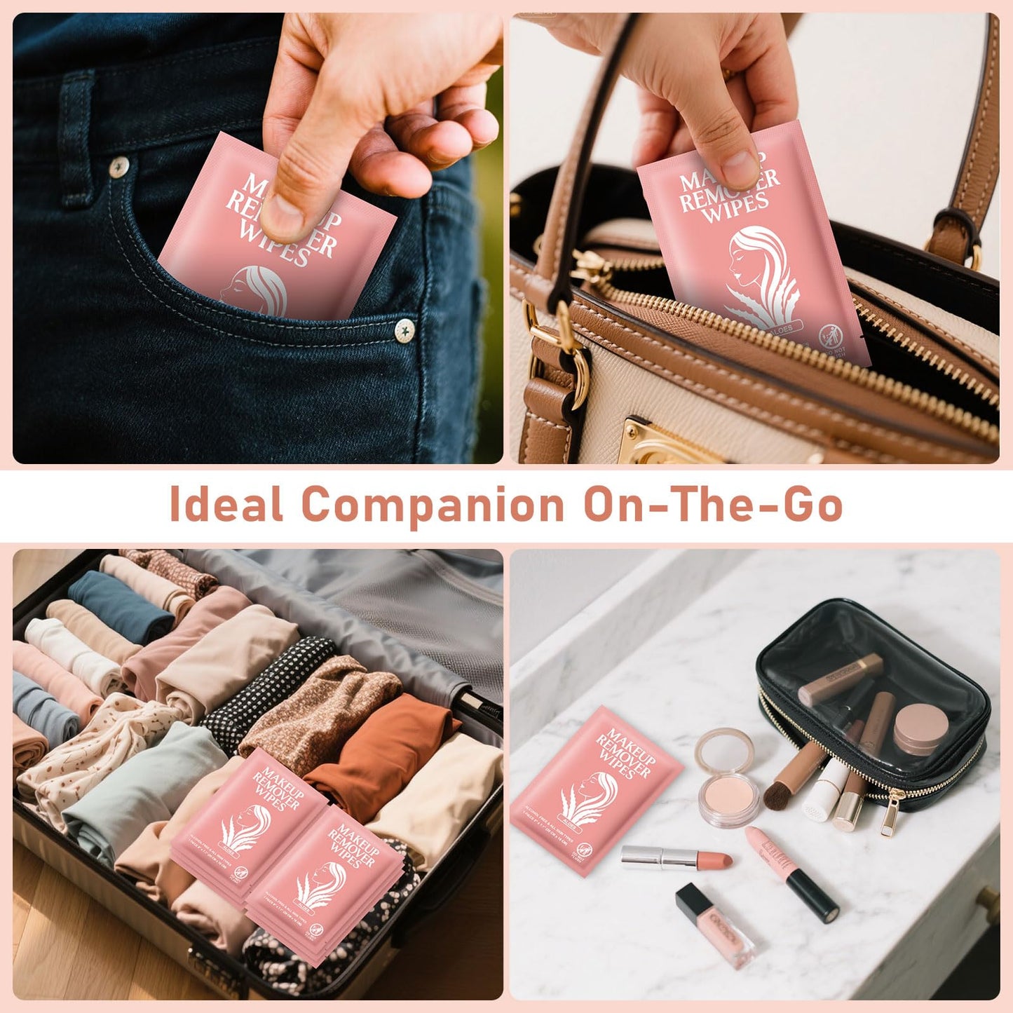 Makeup Remover Wipes Individually Wrapped Facial Cleansing Towelettes Bulk, Disposable Cleanser Makeup Removal Cloths Pads for Oil Dirt Skin Care Removing Mascara Lipstick Travel Hotel Aloes (50 Pack)