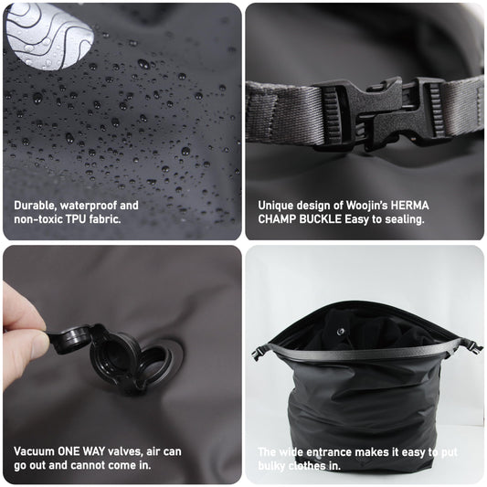 Noitullop Vacuum Compression Bags for Travel, 40L Pump-Free Reusable Vacuum Bags, Waterproof Laundry Bag for Backpack and Suitcase, Space Saver Bags for Backpacking