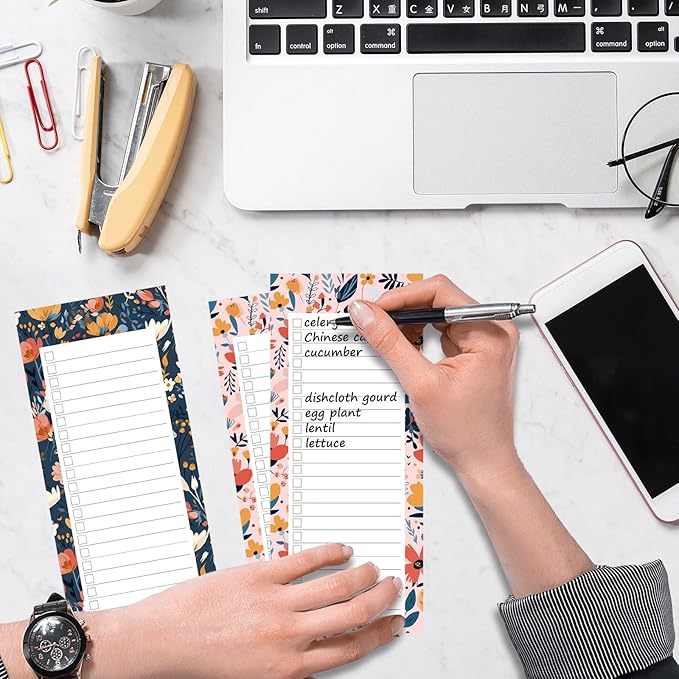 Koogel Magnetic Fridge Notepads, Floral Design, 4 Pack 200 Sheets Grocery List Notepad, 70g Premium Paper, Tear-Off Sheets, Perfect for Daily Schedules, Shopping Lists & Task Management, To-Do List