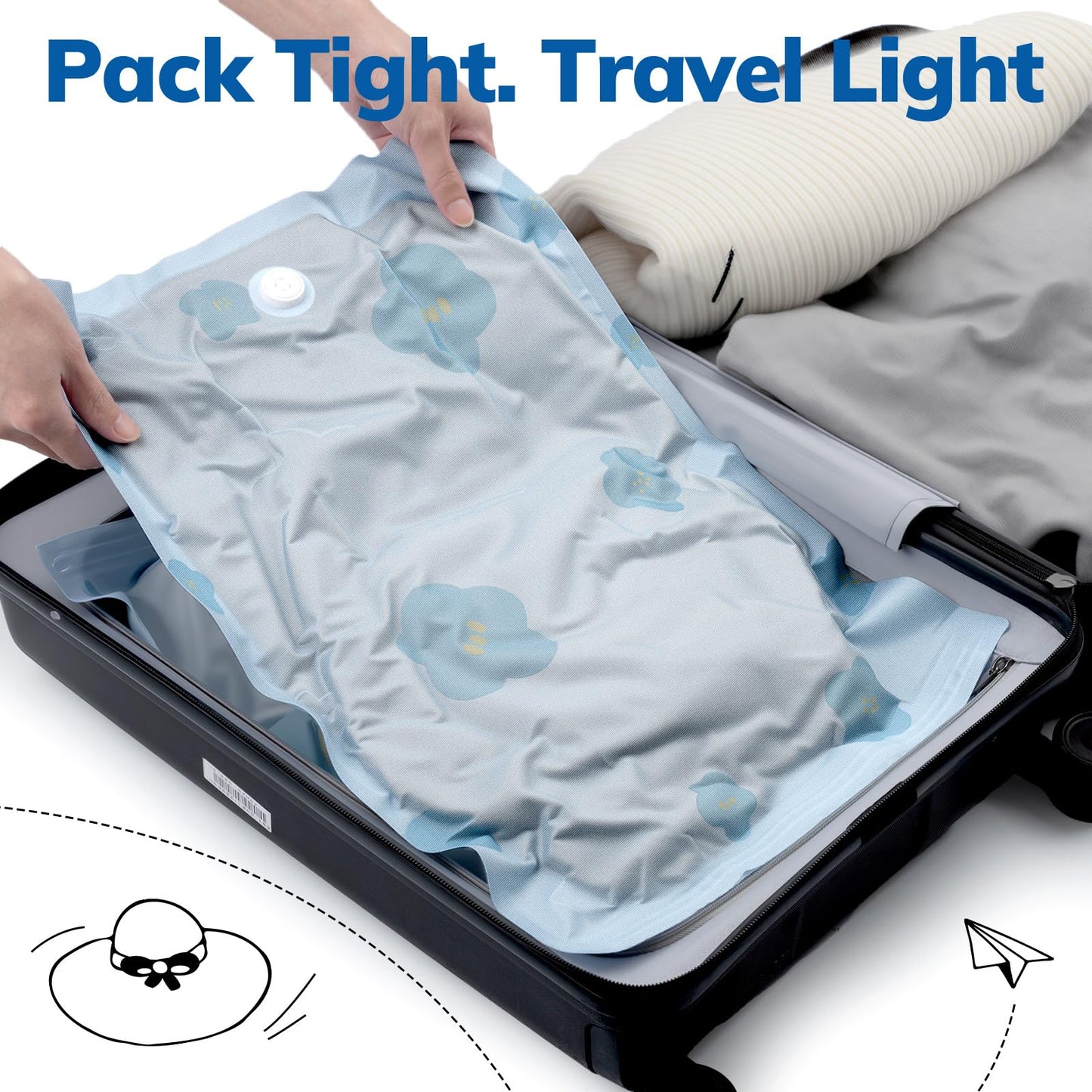 Umimile Vacuum Storage Bags for Travel with Electric Pump, Reusable Travel Vacuum Bags, Space Saver Bags for Luggage, Suitcases and Backpack (2 Small + PUMP)