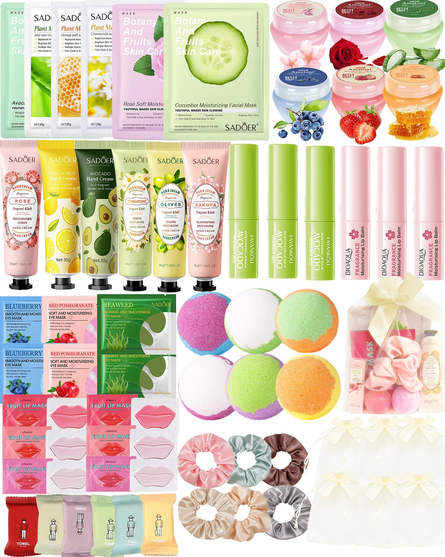 60 PCS Spa Party Supplies for Girl,Spa Party Favors kits Include Face Masks Skincare,Hand Cream, Lip Balm,Under Eye Patches,Lip Mask,Foot Bath Bombs,Women Ideal Gift Bulk Birthday Sleepover Spa Party