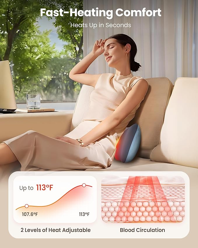 COMFIER Cordless Neck and Back Massager with Heat, Rechargable Massage Pillow for for Neck,Back & Shoulder,Deep Tissue Kneading Back Massager for Home Office,Gifts for Dad,Mom