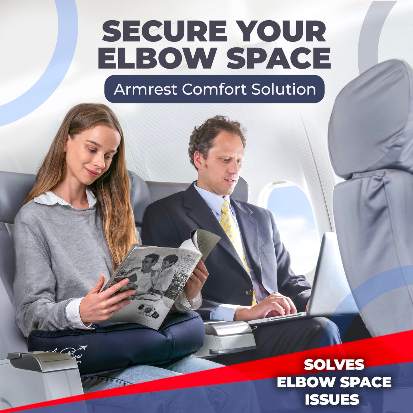 Air Bow Comfortable Travel Pillow - Airplane Pillow for Head, Neck, & Chin Rest, Inflatable & Soft Neck Pillow - Durable Material with Hygienic & Washable Cover, Easy to Inflate & Deflate (Blue)