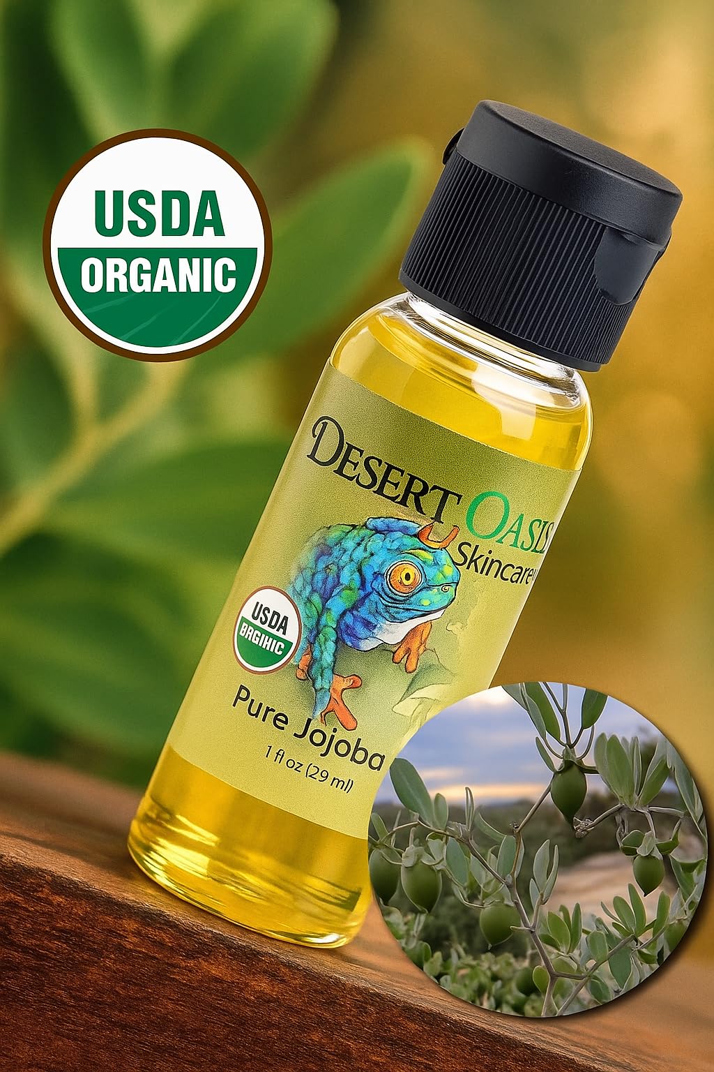 Desert Oasis Skincare | USDA Certified Organic Jojoba Oil – 100% Pure, Cold Pressed, Natural Moisturizer for Face, Hair, Skin, Nails, Tattoos & Piercings – Travel Size (1 fl oz / 29 ml)