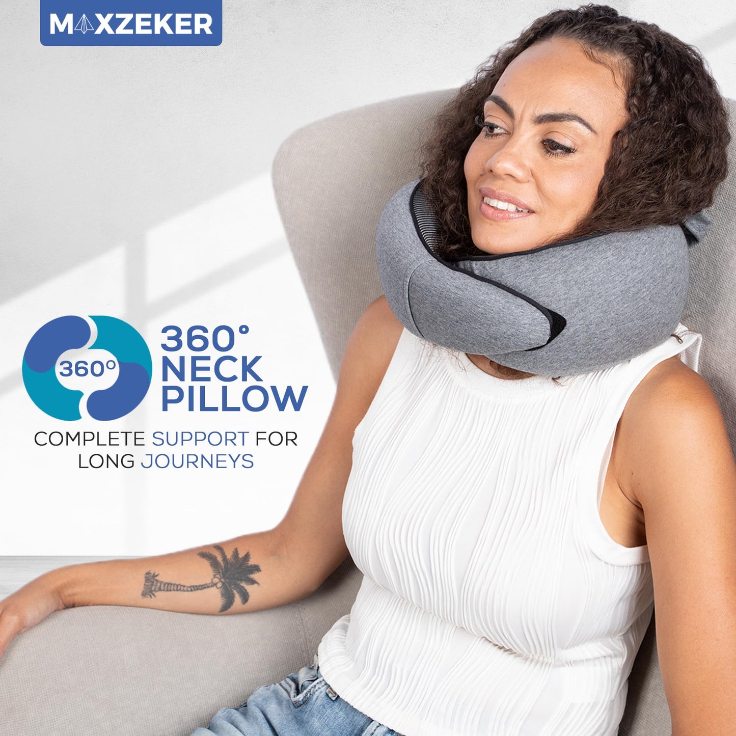Maxzeker Airplane Pillow For Long Flight - Memory Foam Travel Pillow. Washable, Comfortable Breathable Cover. Carry Bag.Travel Neck Pillows For Airplanes, Best For Fong Flights, Home Use And Car Rides