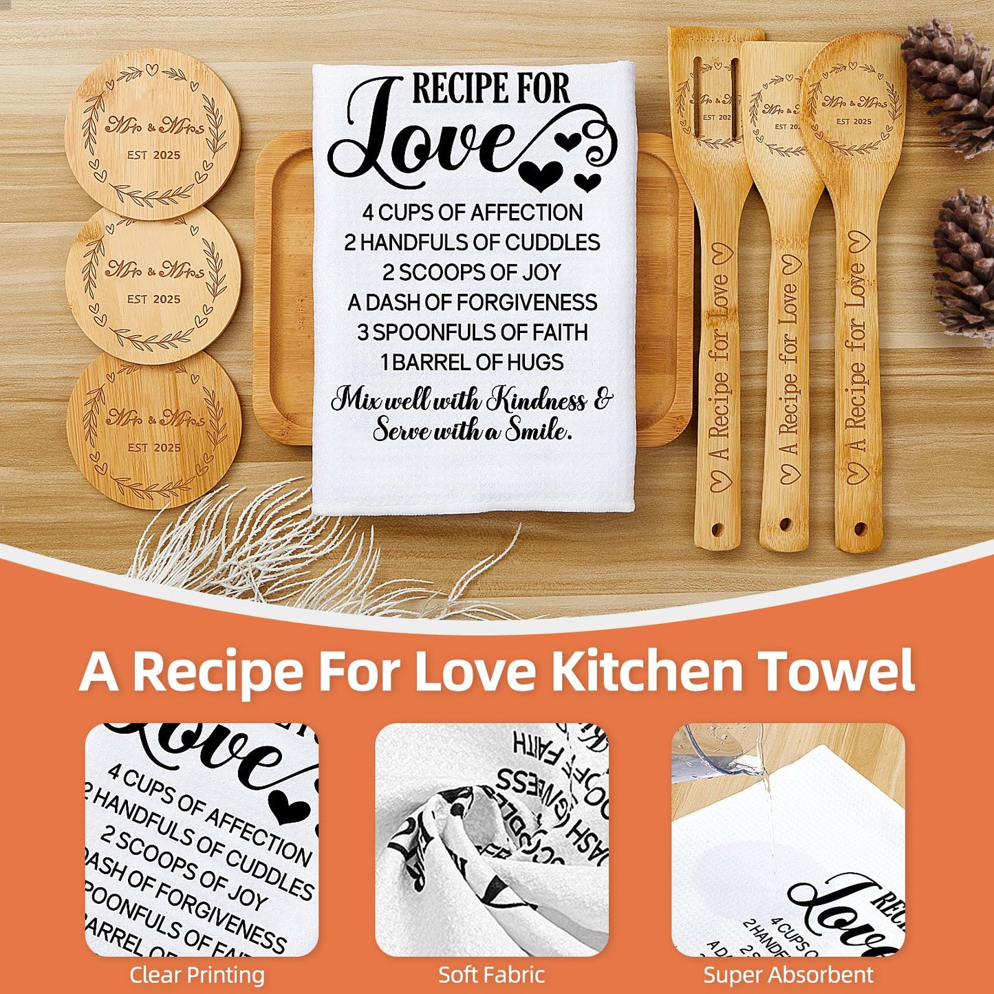 Wedding Gifts for Couples 2025,Mr and Mrs Gifts,Cool Bridal Shower Gifts for Bride to Be,Engagement Gifts for Couples,11PCS Bride Gifts Box with Bamboo Spoons,Coasters,Dish Towel