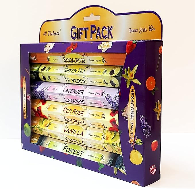Tulasi Incense Sticks with Natural Oils Set of 6 Fragrances (120 Sticks) Hand Rolled Incense Sticks, Calming Home Aromatherapy, Meditation, Relaxing, Mixed Scents with Natural Oils
