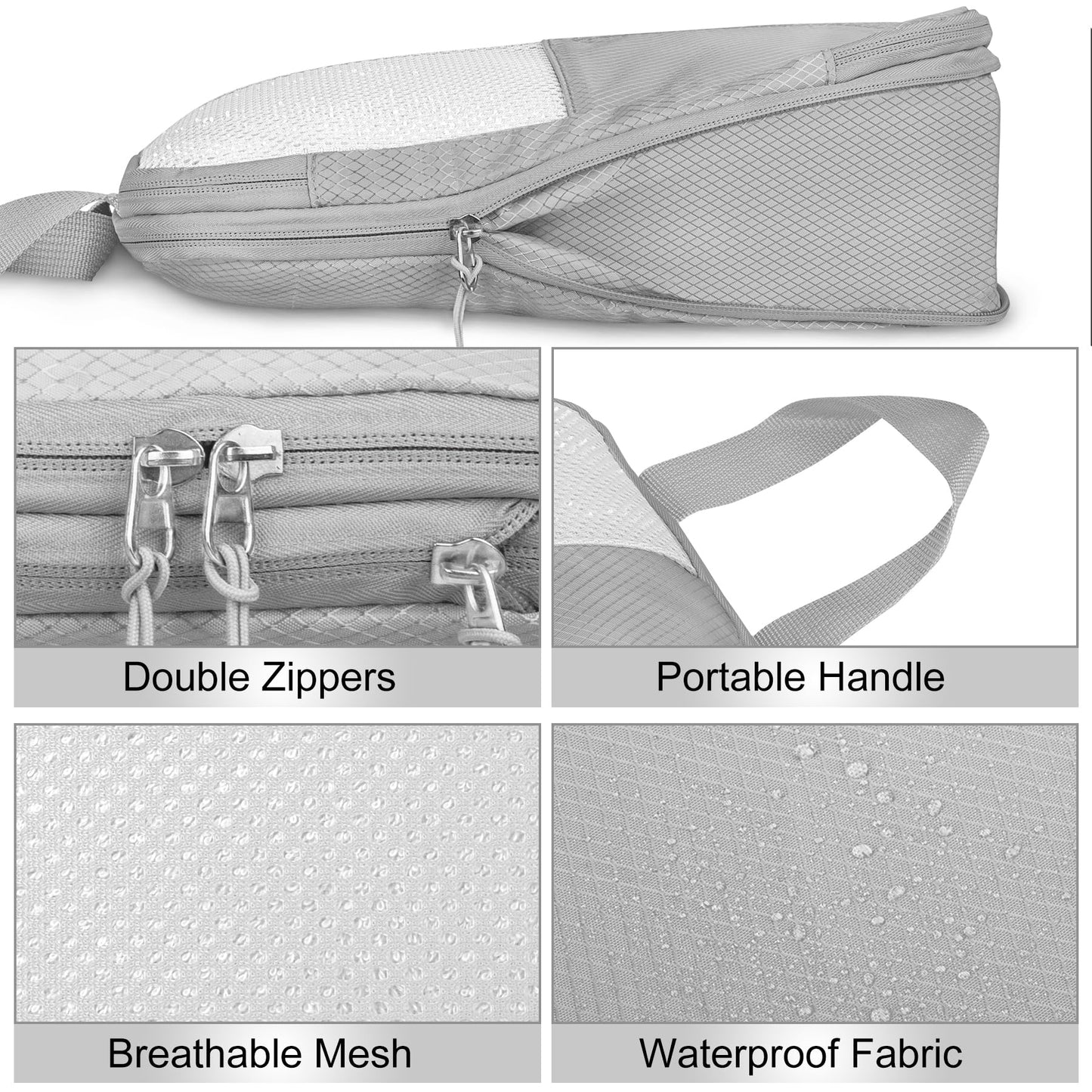 8 Set Compression Packing Cubes Travel, Lightweight Expandable Travel Cubes Suitcase Organizer for Carry On Luggage Suitcase, Grey